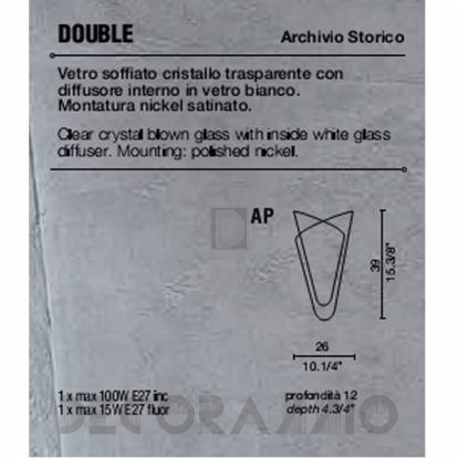 Светильник настенный накладной (Бра) Murano Luce DOUBLE - APDOUBC