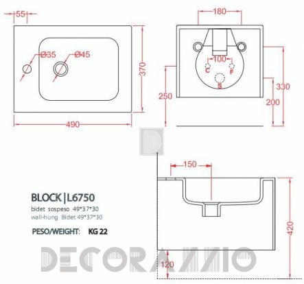 Биде Artceram BLOCK - BKB001 01 00