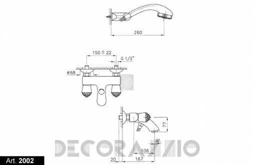 Смеситель для ванной Nicolazzi Cristallo - 2002CR22