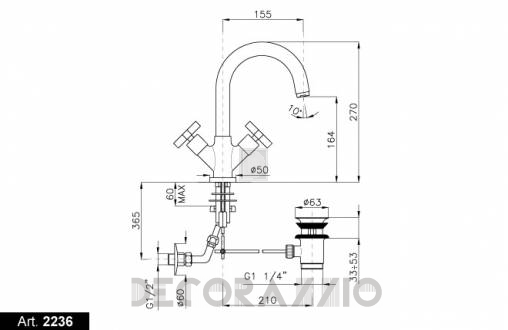 Смеситель для раковины Nicolazzi Monte Croce - 2236CR27
