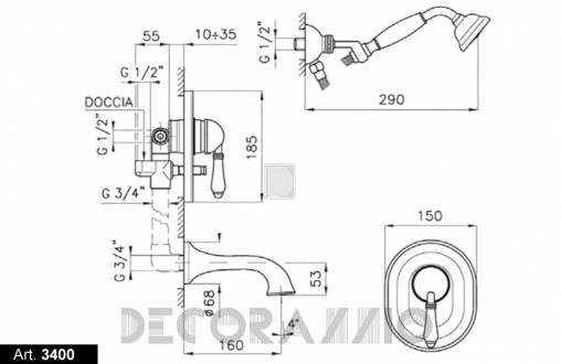 Смеситель для ванной Nicolazzi Cinquanta - 3400CR75C