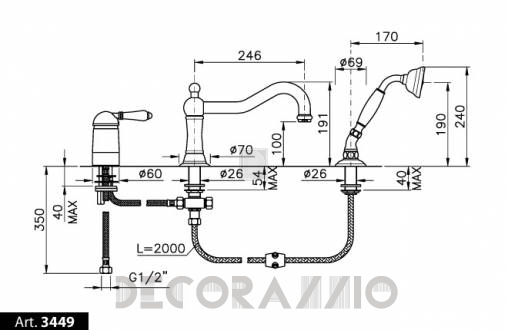 Смеситель для ванной Nicolazzi Cinquanta - 3449CR75