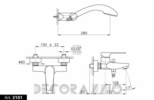 Смеситель для ванной Nicolazzi Jungfrau - 3101CR64