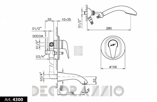 Смеситель для ванной Nicolazzi Dom - 4300CR58