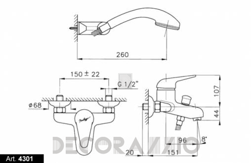 Смеситель для ванной Nicolazzi Dom - 4301CR58