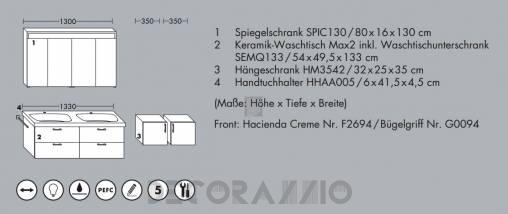 Комплект в ванную Burgbad Aquo - HHAA005/SEMQ133/SPIC130