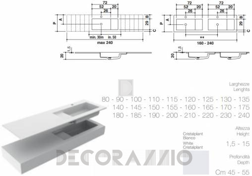 Подвесная раковина Falper Integrated Tops - square_1_80x45x15