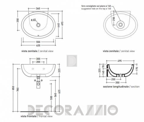 Накладная раковина Flaminia Dip - DP482