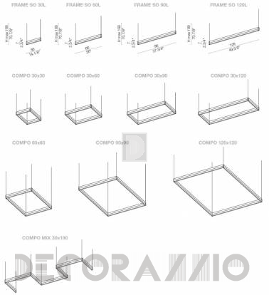 Светильник потолочный подвесной (Люстра) Light4 Frame - frame compo 30x120