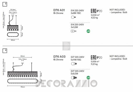 Светильник потолочный подвесной (Люстра) Fabbian Hungry - D76 A01 15